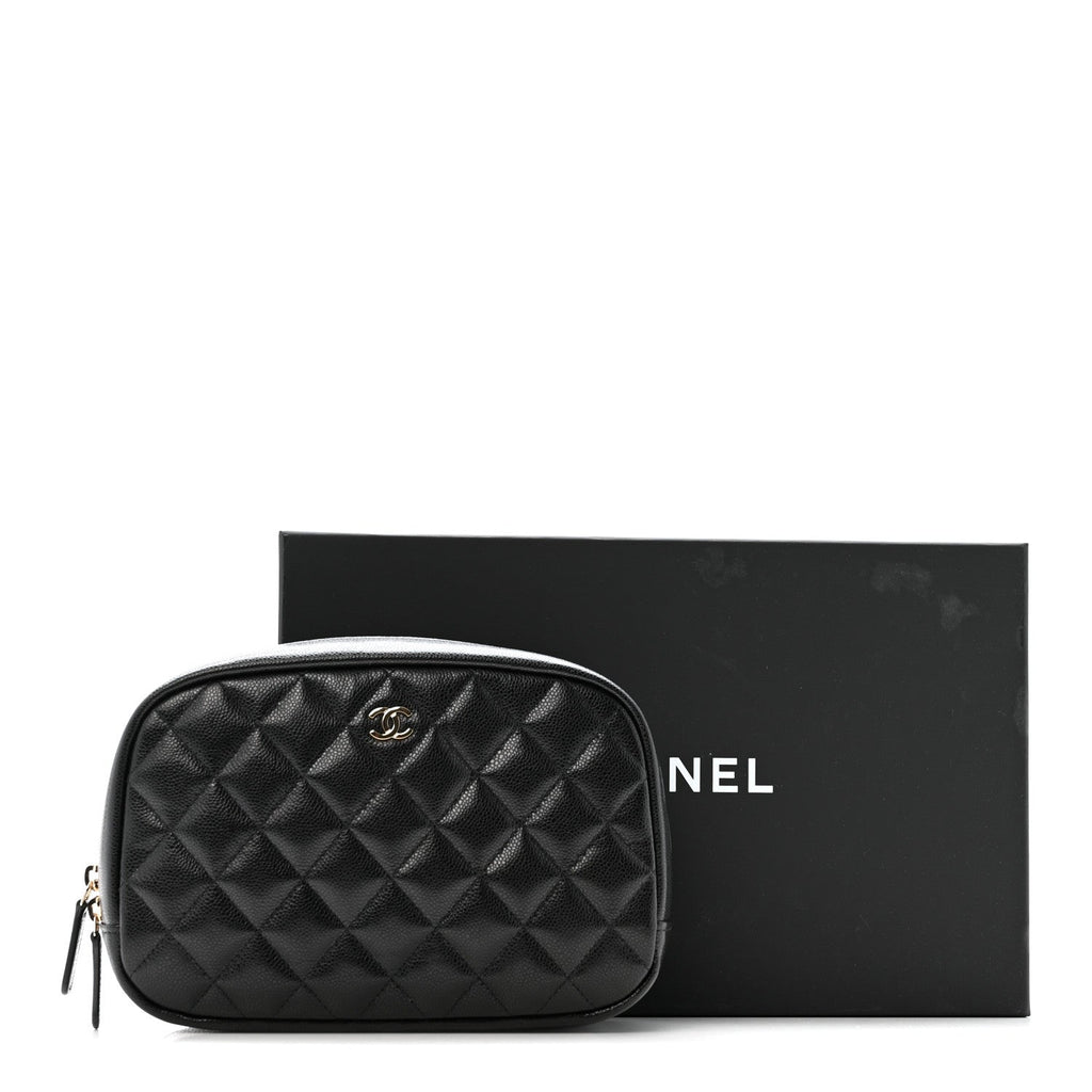 Caviar Quilted Medium Curvy Pouch Cosmetic Case Black