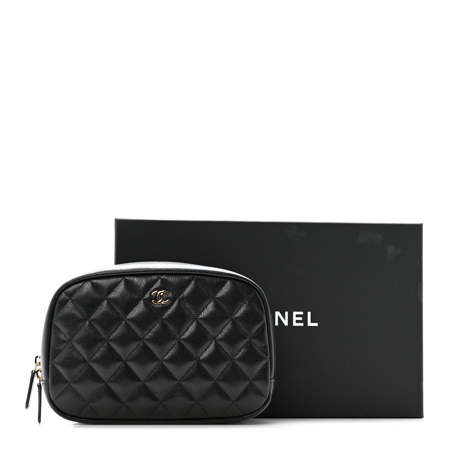 Caviar Quilted Medium Curvy Pouch Cosmetic Case Black