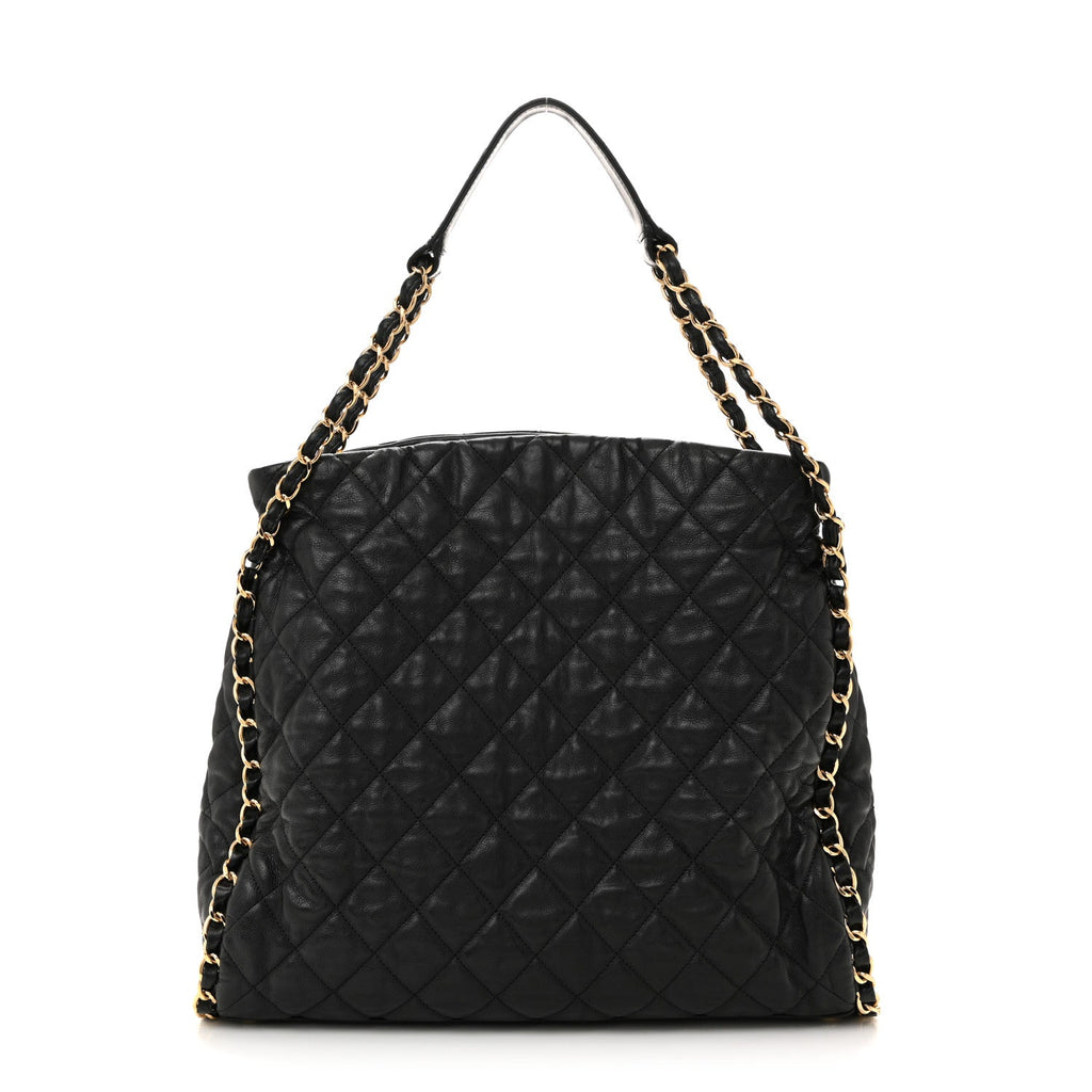 Chanel Calfskin Quilted Large Chain Me Hobo Black