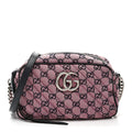 Gucci Monogram Multicolor Matelasse Diagonal Small GG Marmont Chain Shoulder Bag Pink Blue