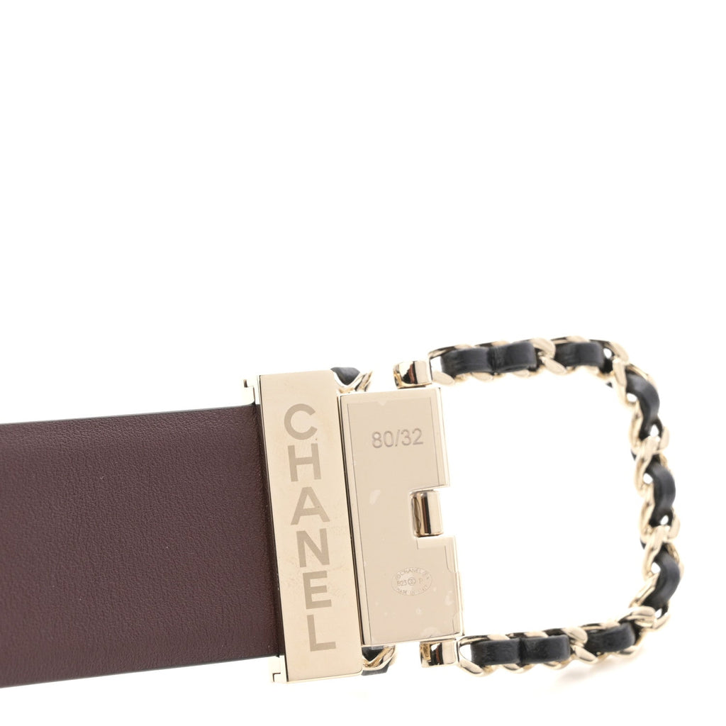 Calfskin Lambskin Metal Chain Reversible Belt 80 32 Black Burgundy