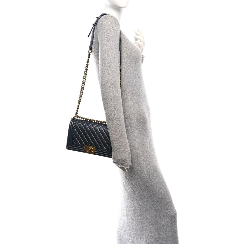 Chanel Metallic Calfskin Quilted Medium Boy Flap Grey