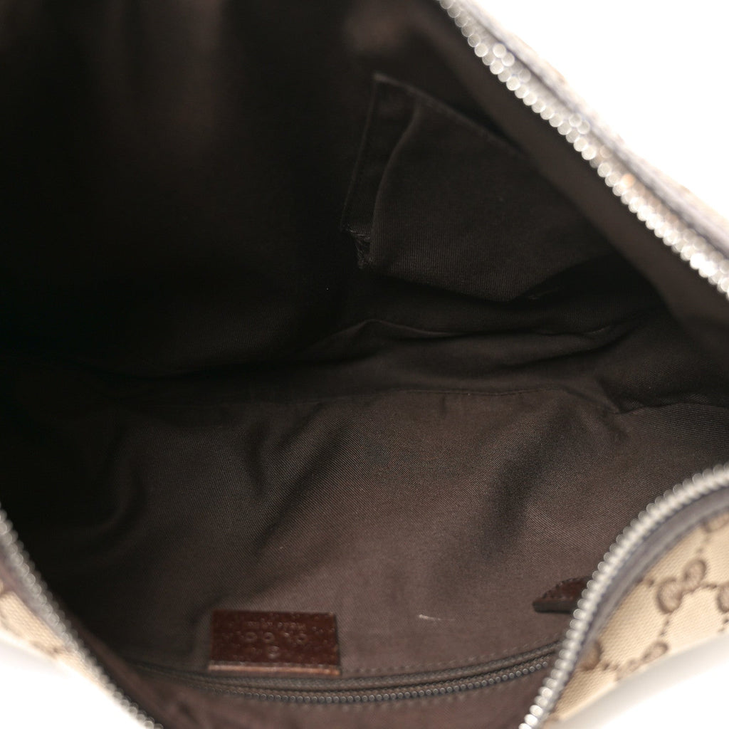 Gucci Monogram Web Medium Half Moon Hobo Dark Brown