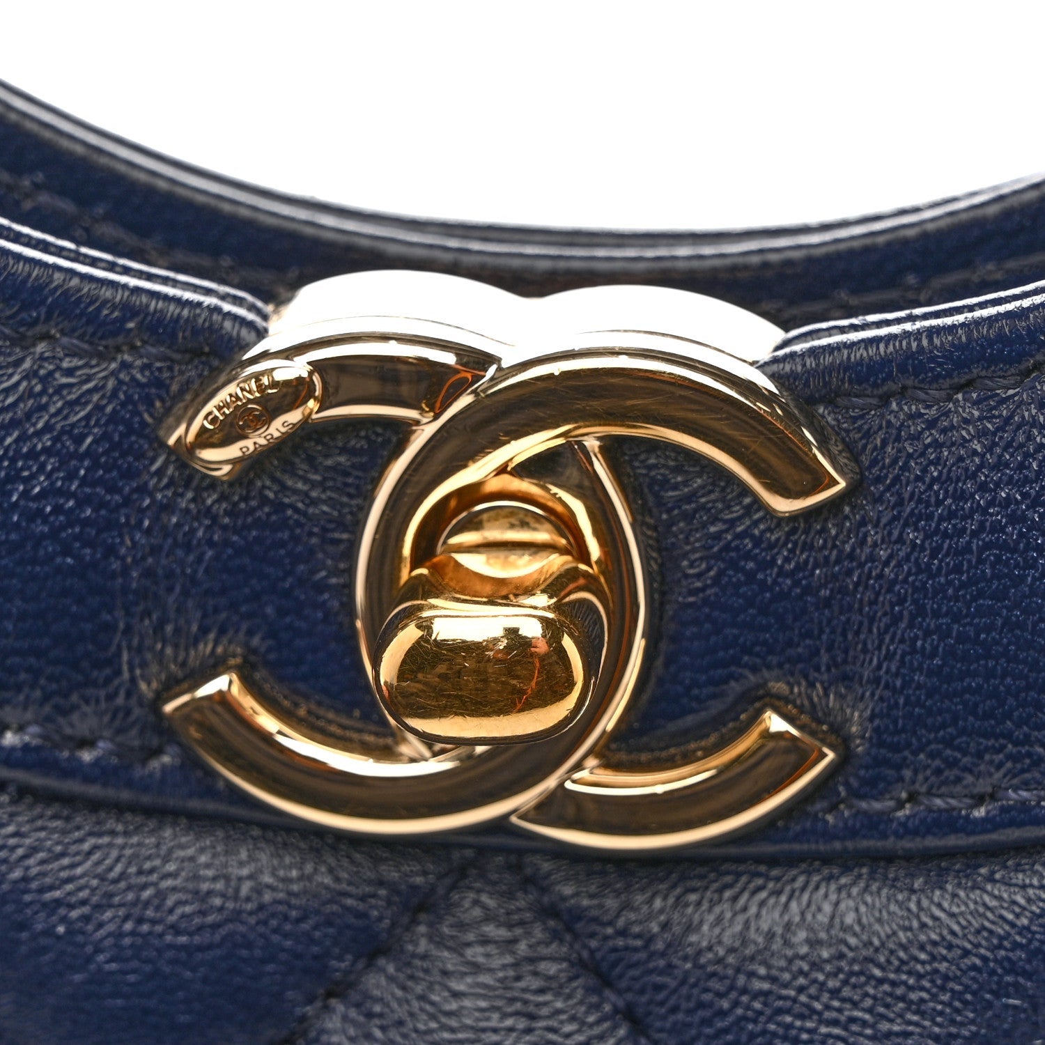 Chanel Shiny Crumpled Calfskin Quilted Mini 31 Shopping Bag Navy Blue