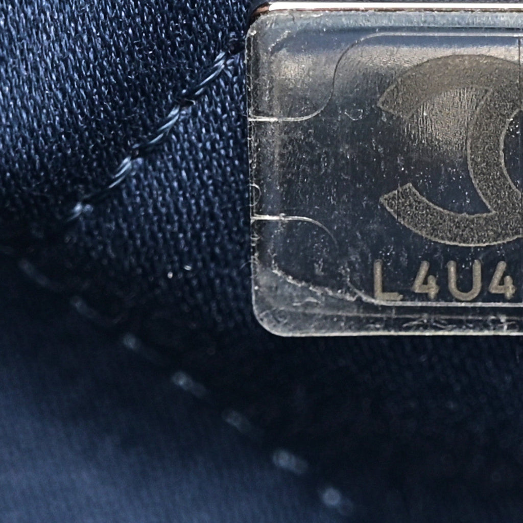 Chanel Washed Denim Logo Embroidered Mini Chanel 22 Blue