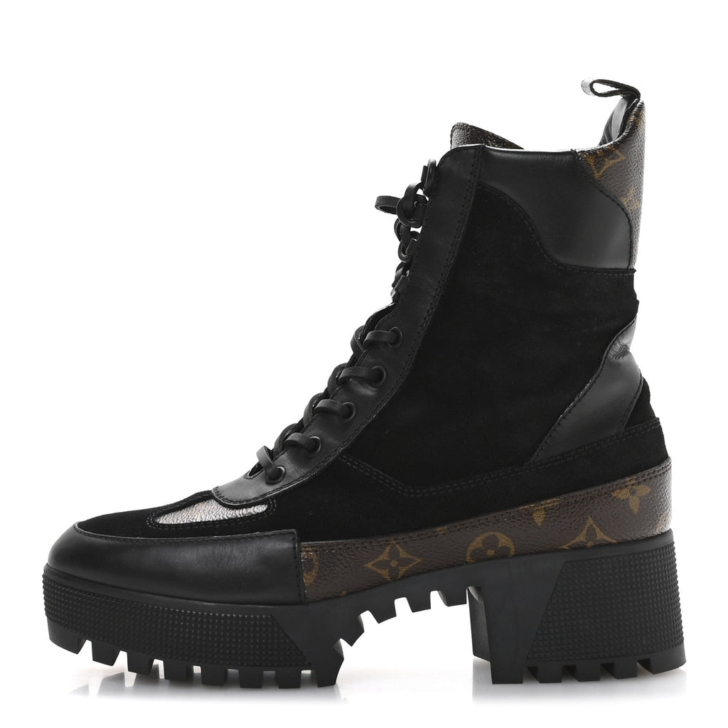 Louis Vuitton Suede Calfskin Monogram Laureate Platform Desert Boots 40.5 Black