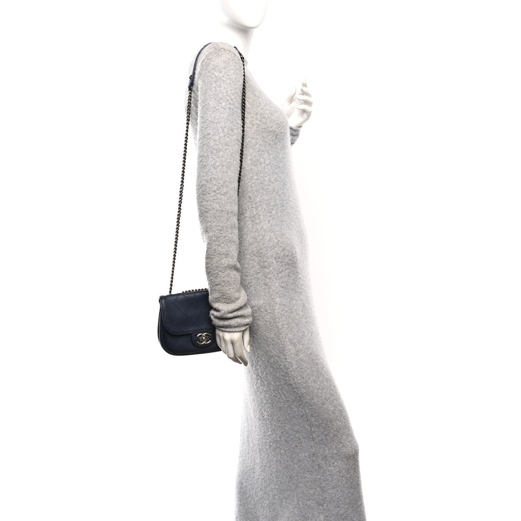 Chanel Calfskin Stitch CC Small Flap Navy Blue