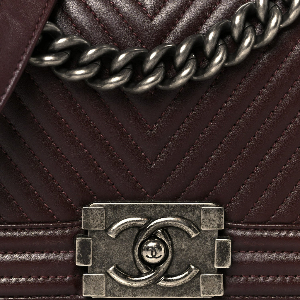 Chanel Calfskin Chevron Quilted Small Boy Flap Burgundy