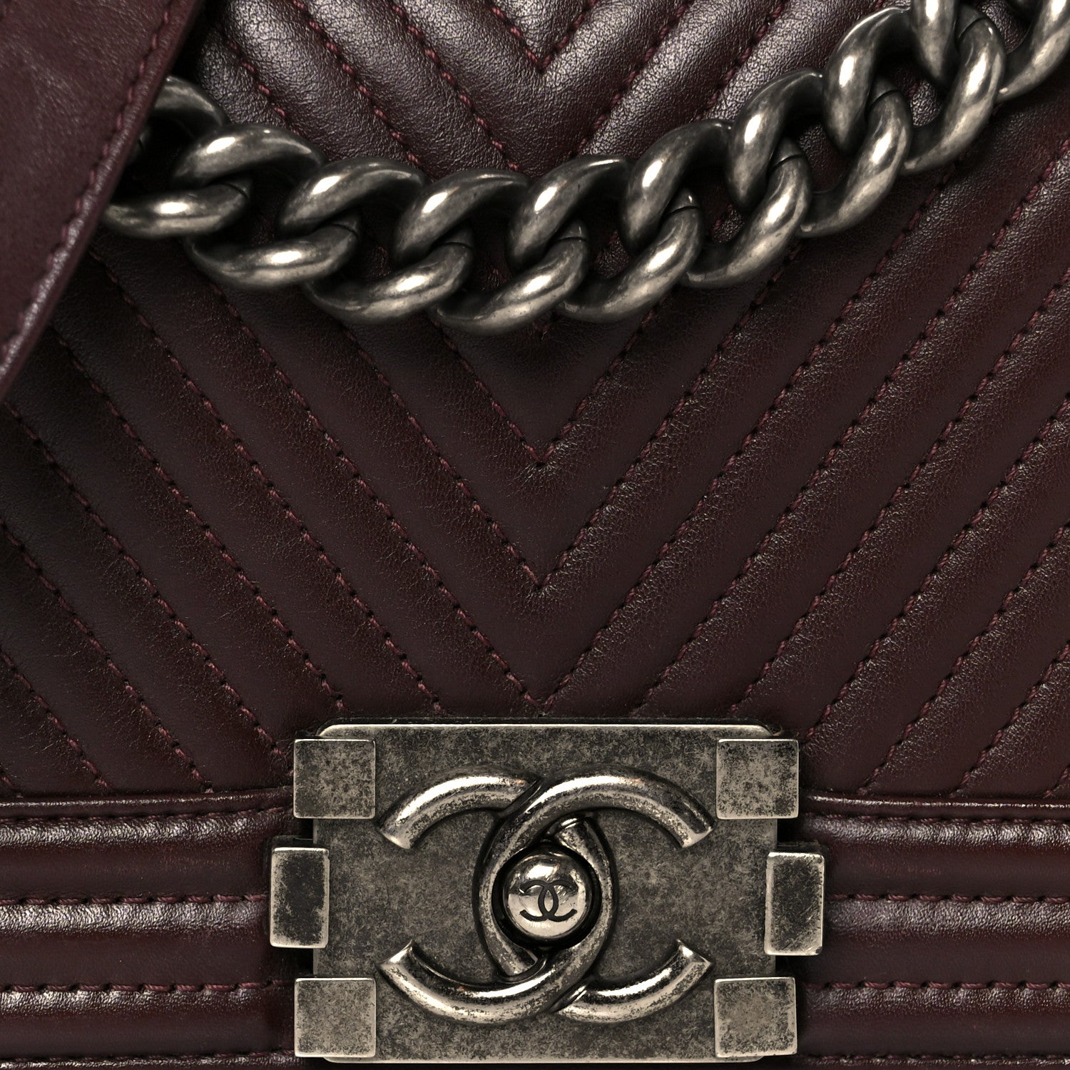 Chanel Calfskin Chevron Quilted Small Boy Flap Burgundy