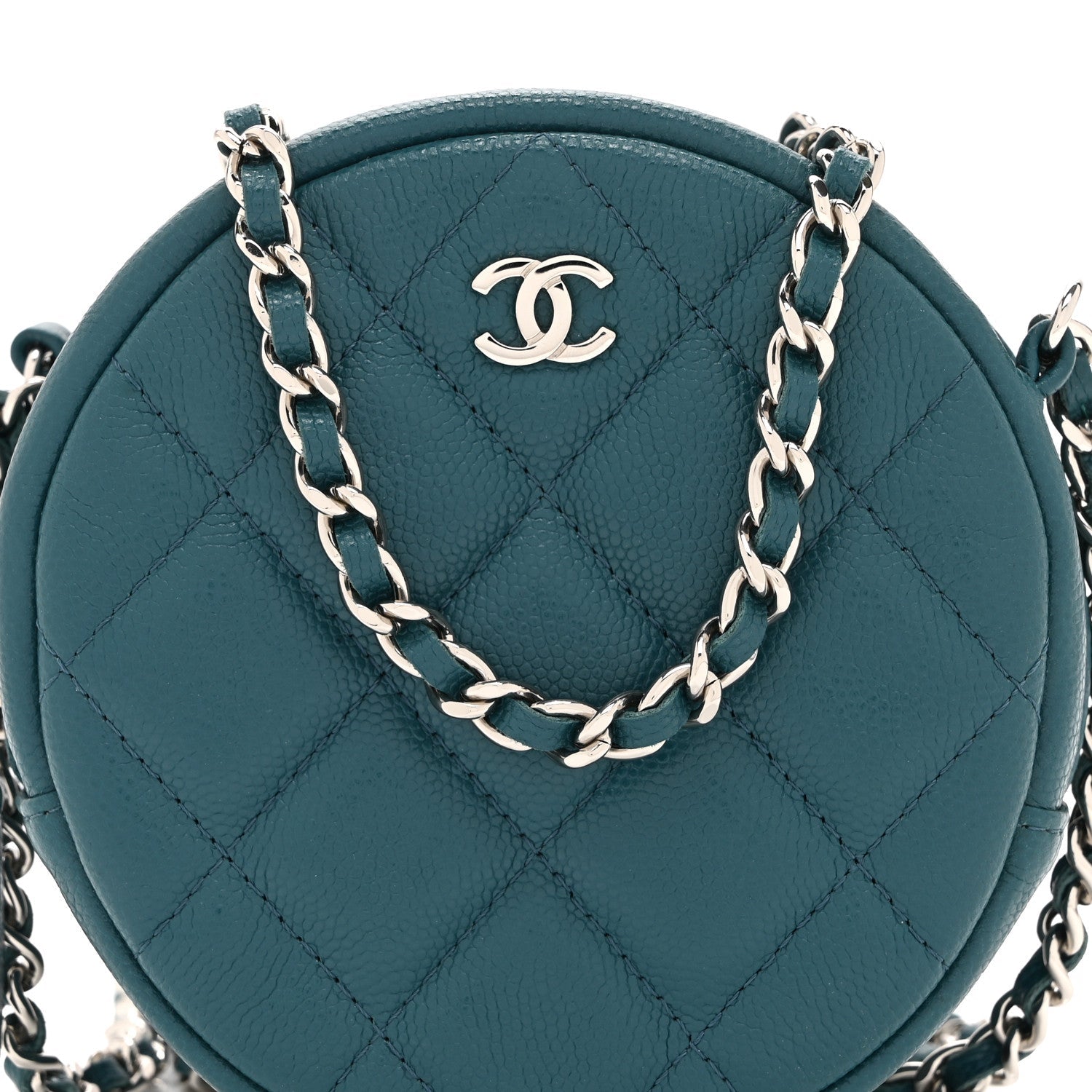 Chanel Caviar Quilted Round Clutch With Chain Green