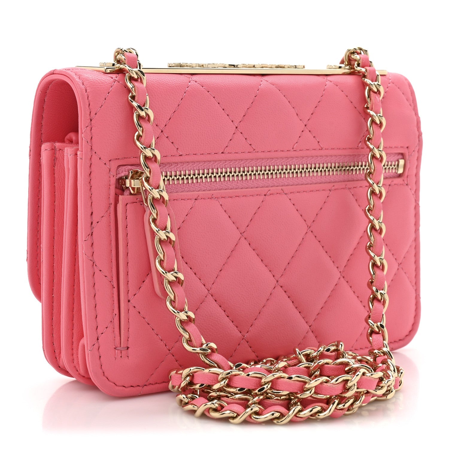 Chanel Lambskin Quilted Mini Trendy CC Wallet On Chain WOC Pink