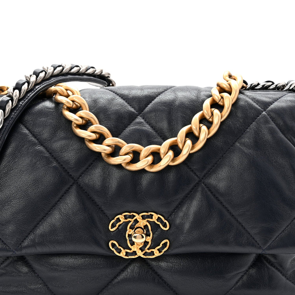 Chanel Goatskin Quilted Large Chanel 19 Flap Navy Blue