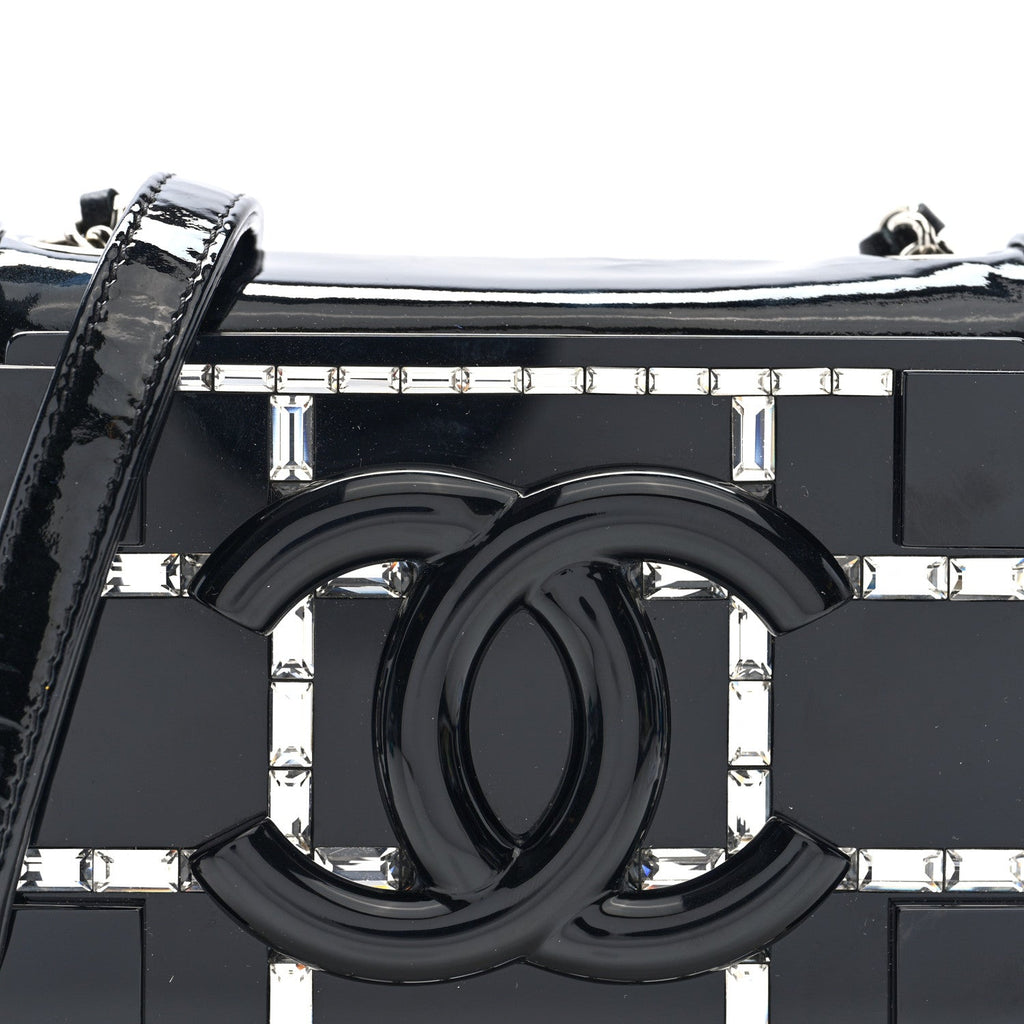 Chanel Plexiglass Patent Baguette Crystal Mini Boy Brick Flap Black