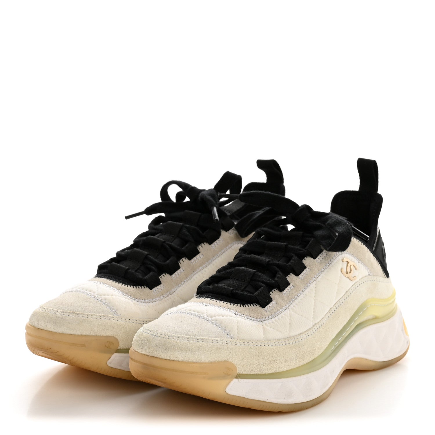 Fabric Suede Calfskin CC Sneakers 37.5 White Ivory