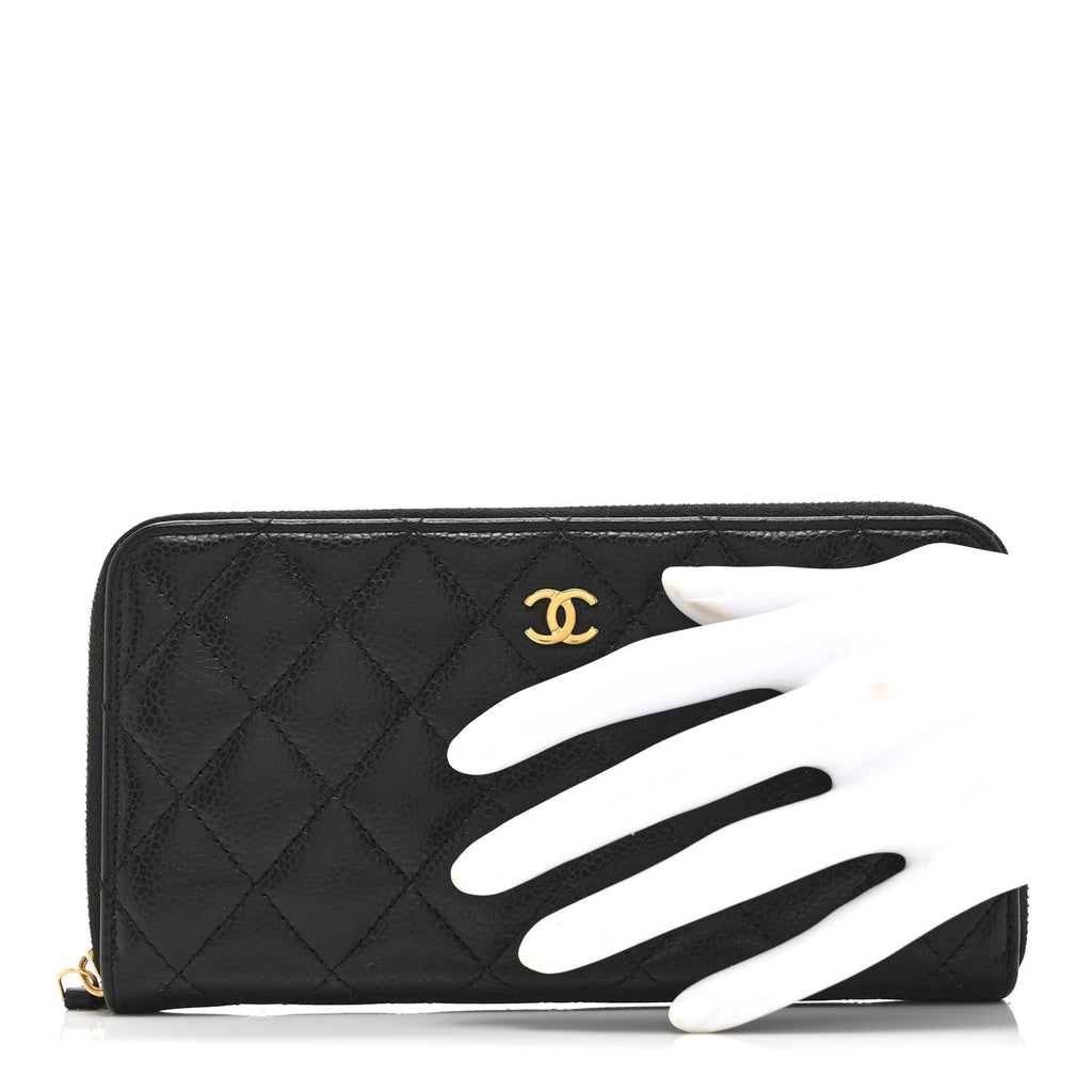 Caviar Quilted Large Gusset Zip Around Wallet Black