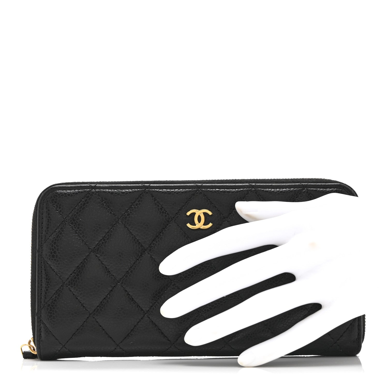 Caviar Quilted Large Gusset Zip Around Wallet Black
