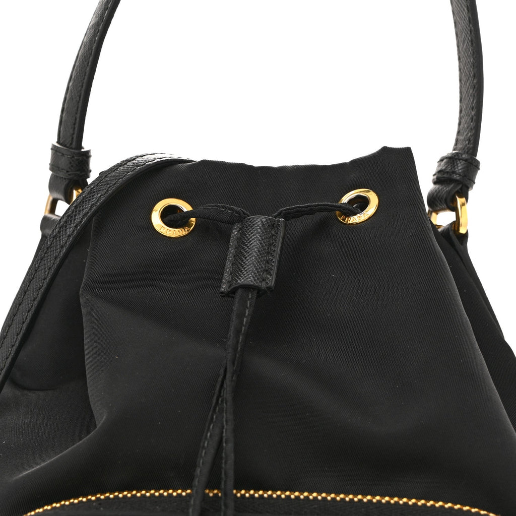 Prada Saffiano Tessuto Nylon Mini Bucket Crossbody Bag Black