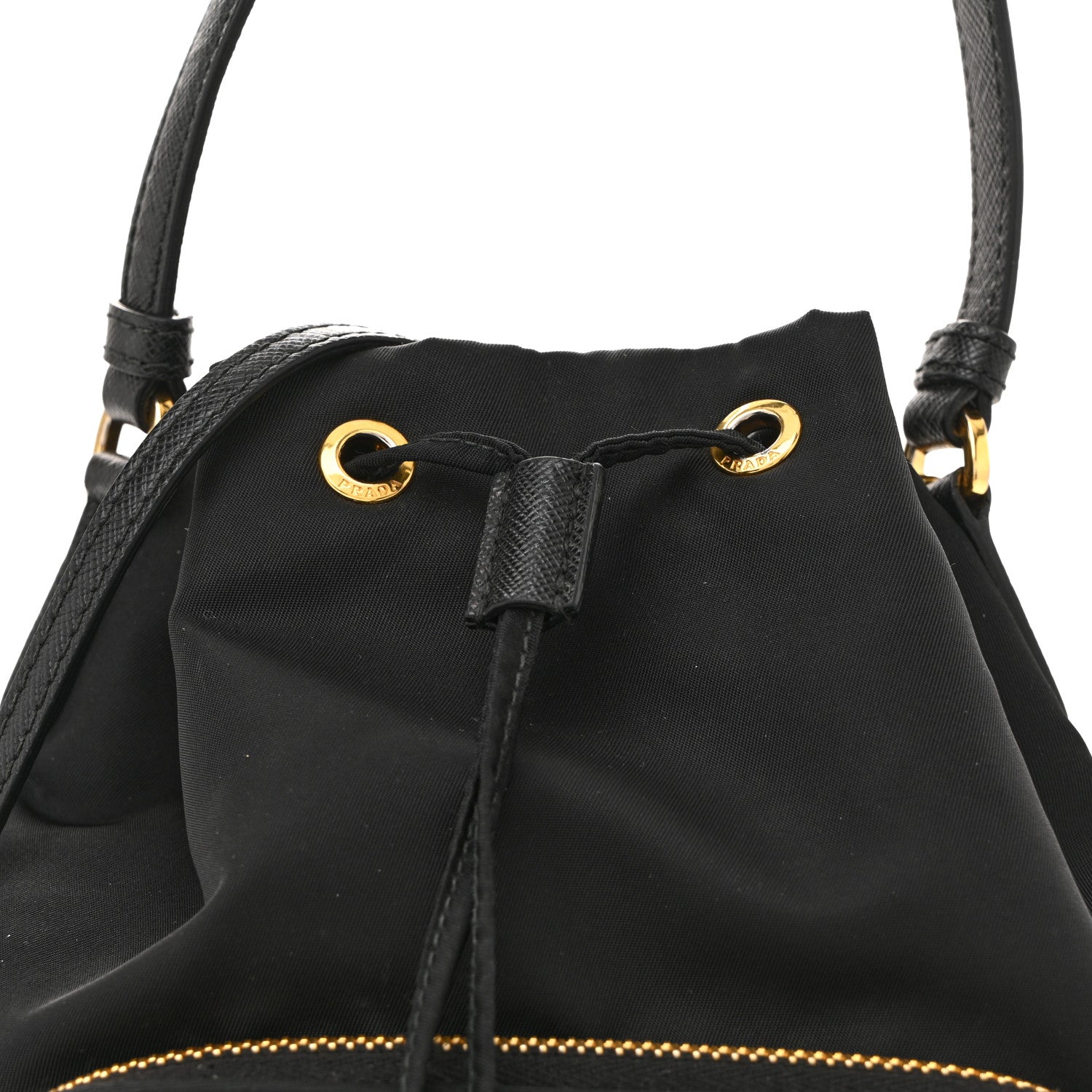 Prada Saffiano Tessuto Nylon Mini Bucket Crossbody Bag Black