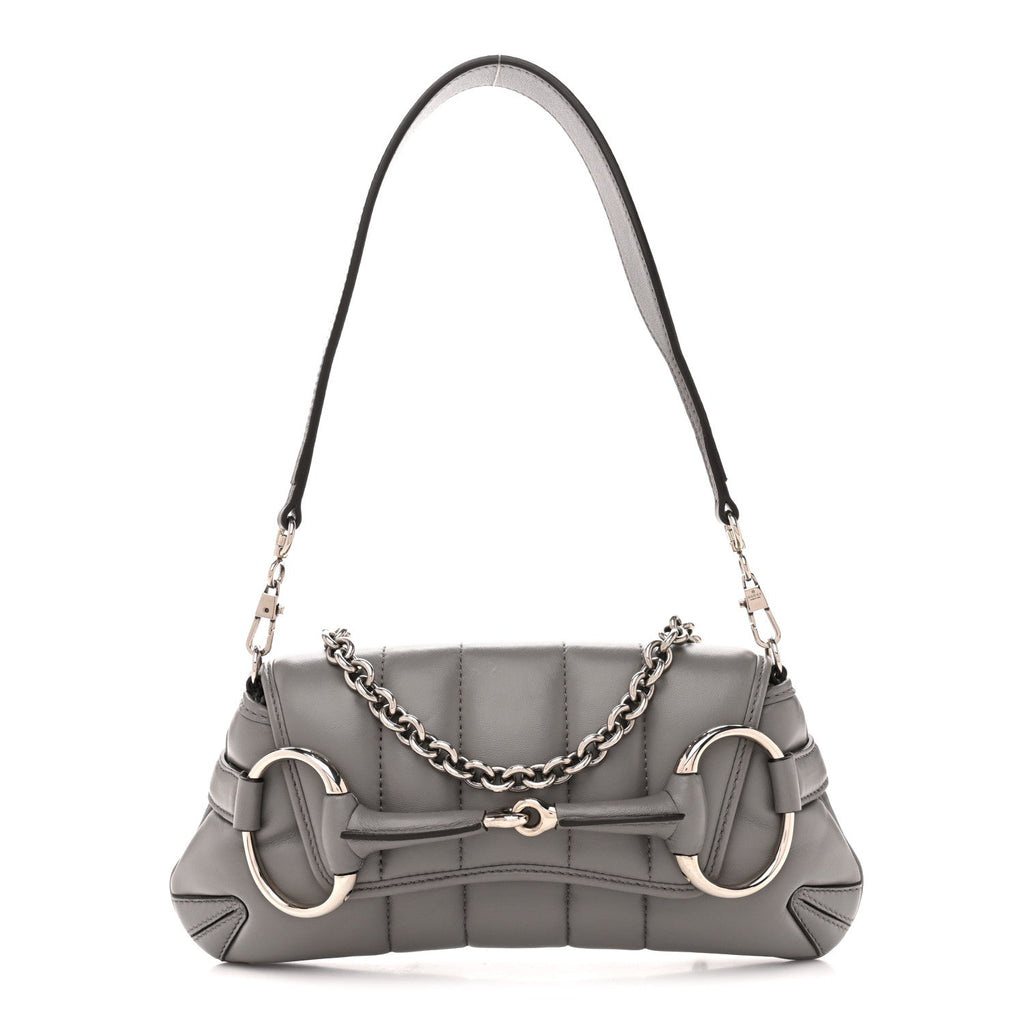 Gucci Nappa Vertical Matelasse Small Maxi Horsebit Chain Shoulder Bag Gray