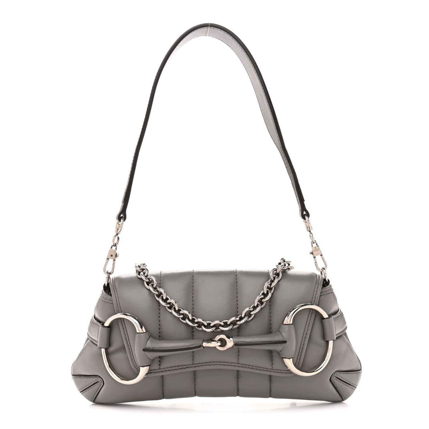 Gucci Nappa Vertical Matelasse Small Maxi Horsebit Chain Shoulder Bag Gray