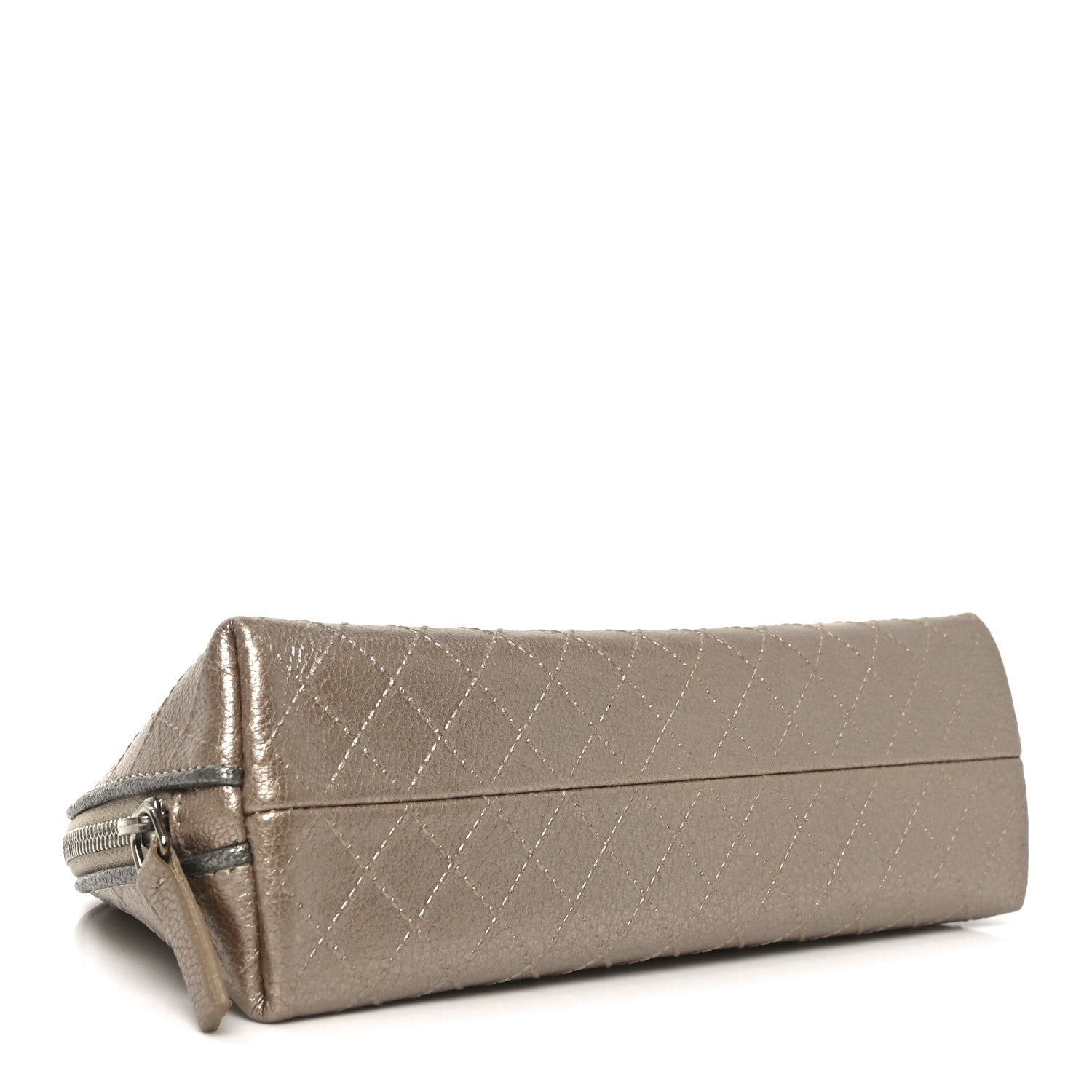 Metallic Calfskin Diamond Embossed Cosmetic Pouch Pink