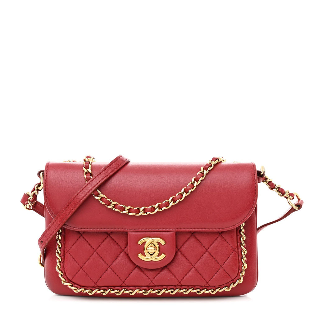 Chanel Lambskin Quilted CC Unchained Crossbody Red