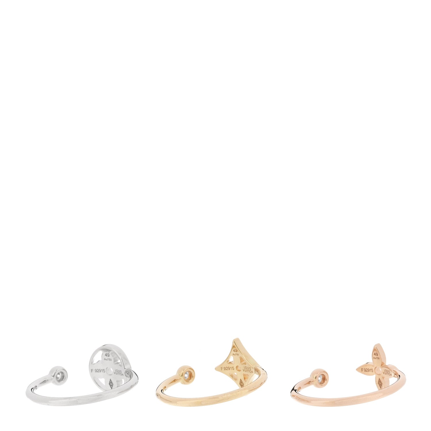 Louis Vuitton 18K Yellow Pink White Gold Diamond Idylle Blossom Ring 3 Set 49 4.75