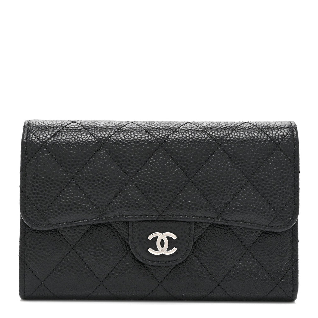 Caviar Quilted Medium Flap Wallet Black