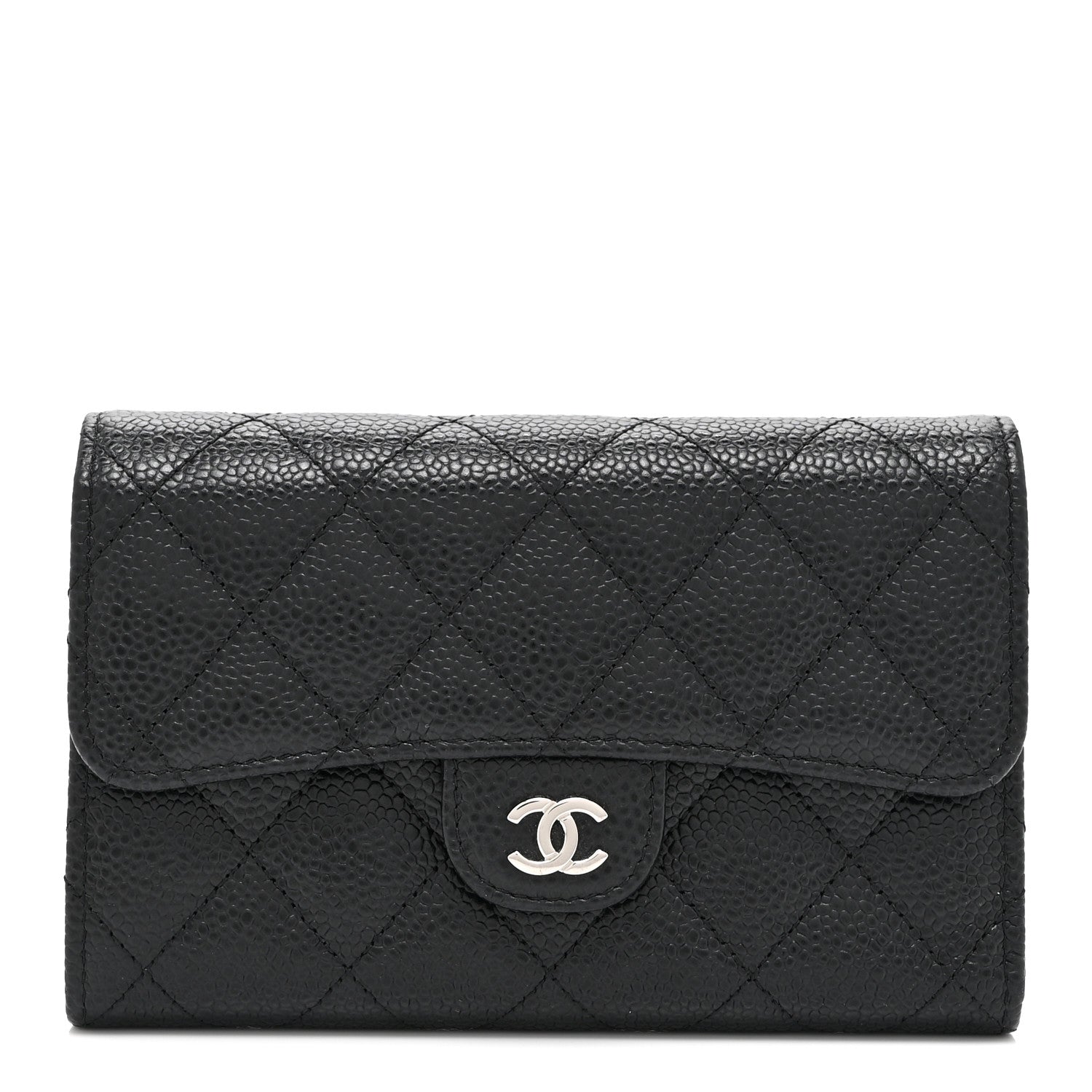 Caviar Quilted Medium Flap Wallet Black