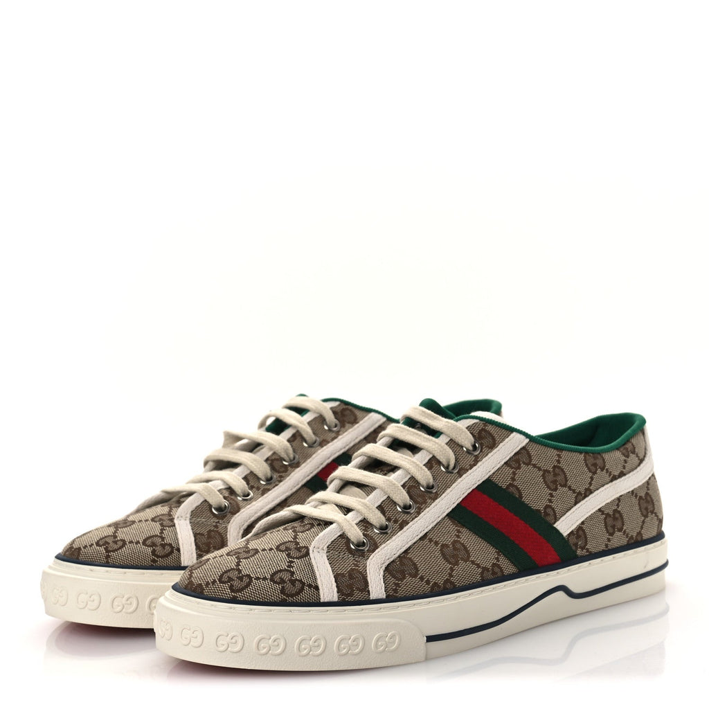 Gucci GG Monogram Web Mens 1977 Tennis Sneakers 8.5 Beige Ebony Mystic White Vert