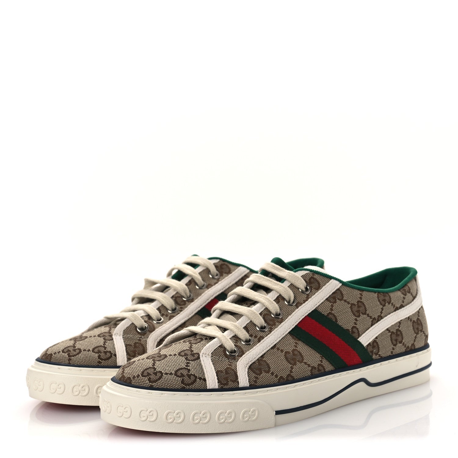 Gucci GG Monogram Web Mens 1977 Tennis Sneakers 8.5 Beige Ebony Mystic White Vert