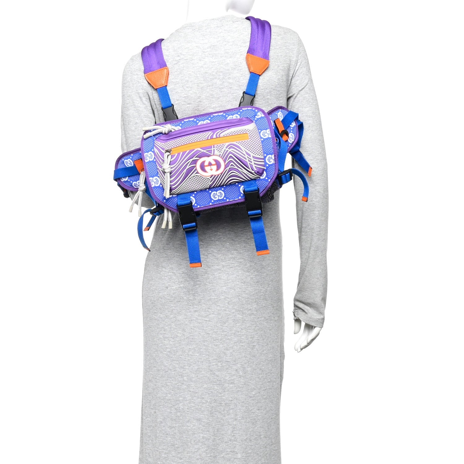 Gucci Jersey GG Monogram All Over Sporty Flap Backpack Blue Multicolor
