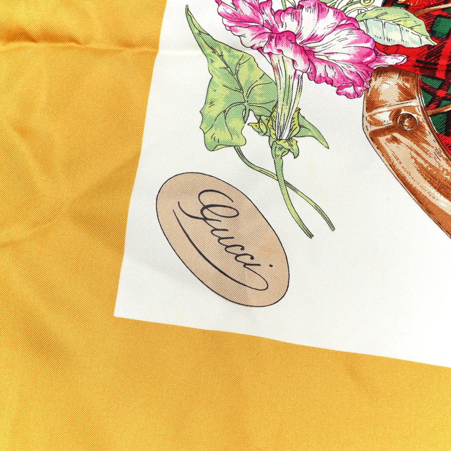 Gucci Silk Floral Print Square Scarf Yellow Multicolor