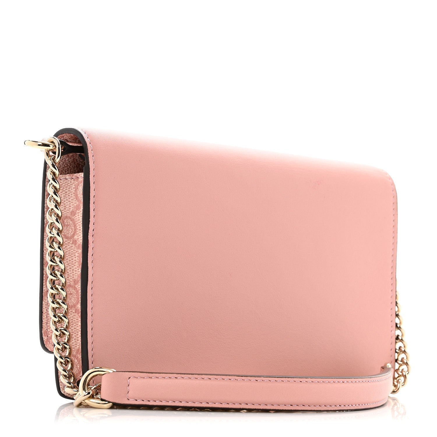 Gucci GG Supreme Monogram Textured Calfskin Emblem Wallet On Chain Pink