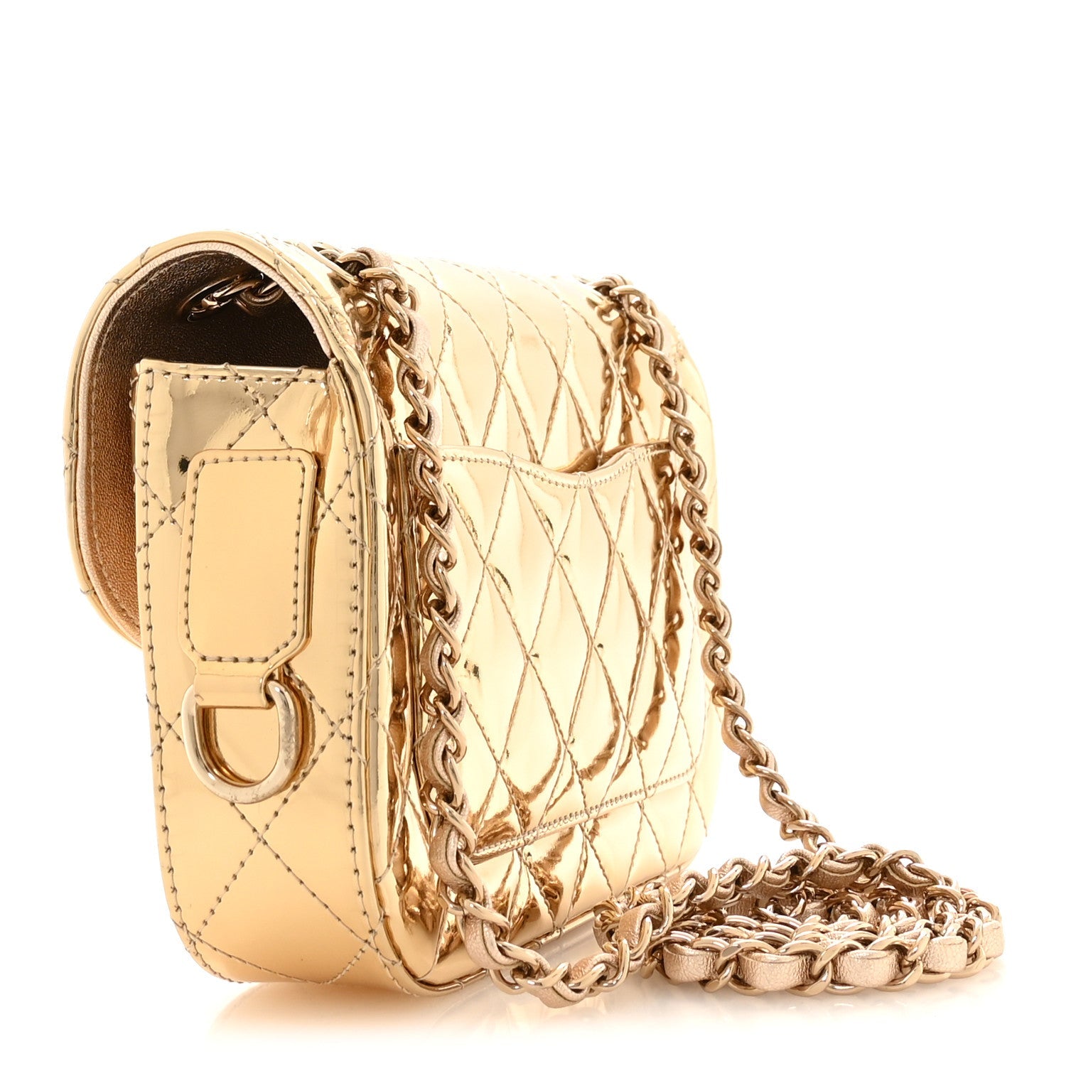 Chanel Mirror Calfskin Metallic Calfskin Quilted Hollywood Boulevard Mini Flap Gold
