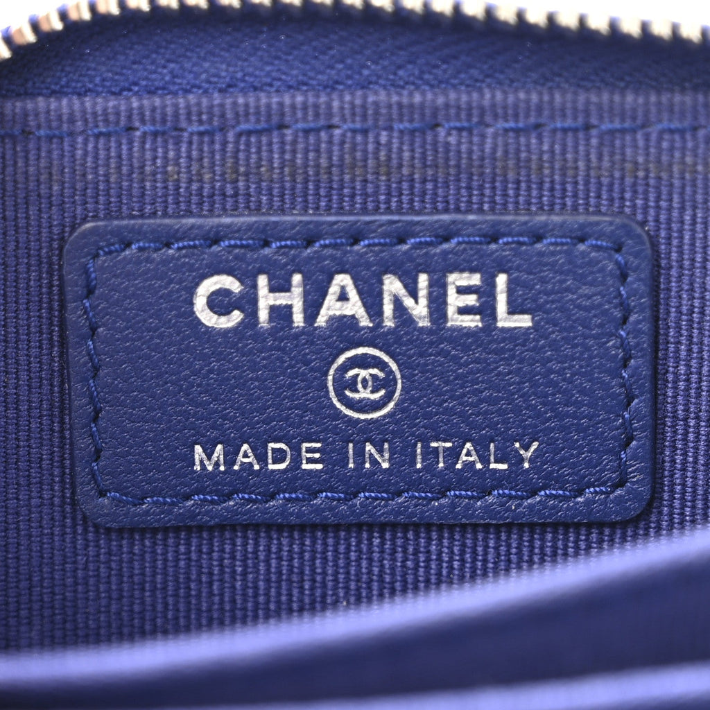 Chanel Lambskin Quilted Zip Around Coin Purse Wallet Blue