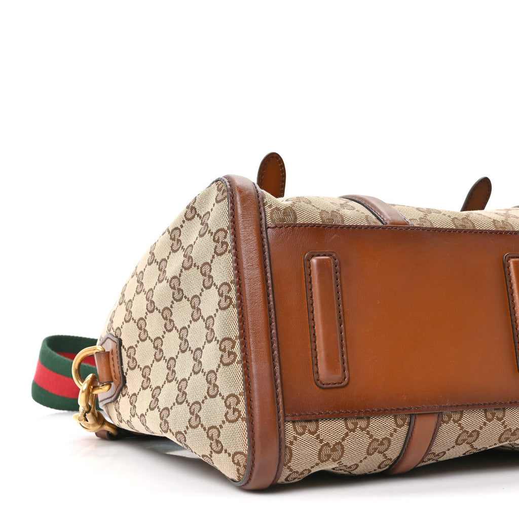 Gucci Monogram Medium Lady Web Boston Bag Beige Cuir