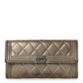 Iridescent Calfskin Quilted Boy Flap Wallet Dark Gold