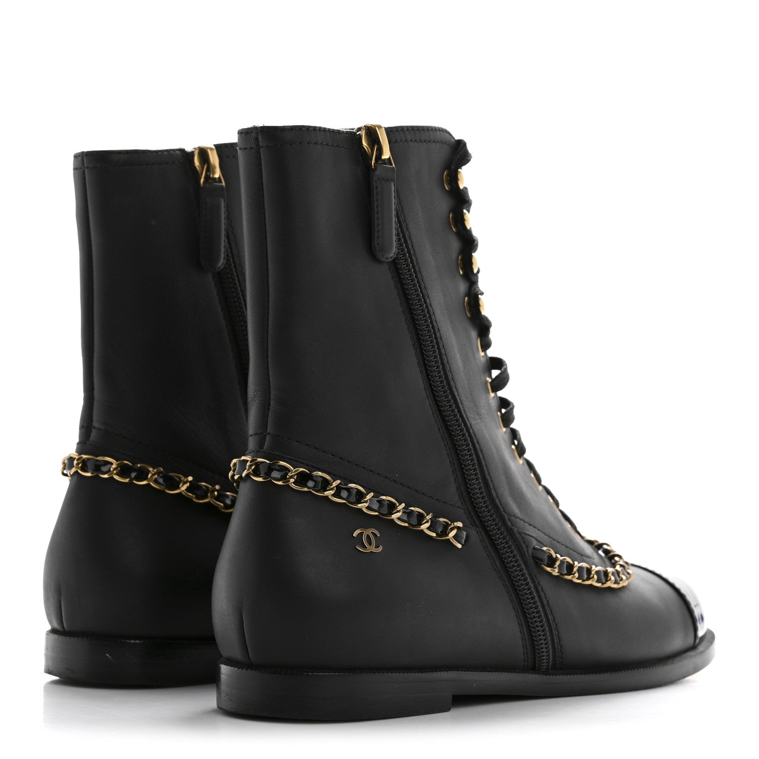 Calfskin Chain Lace Up Boots 36.5 Black