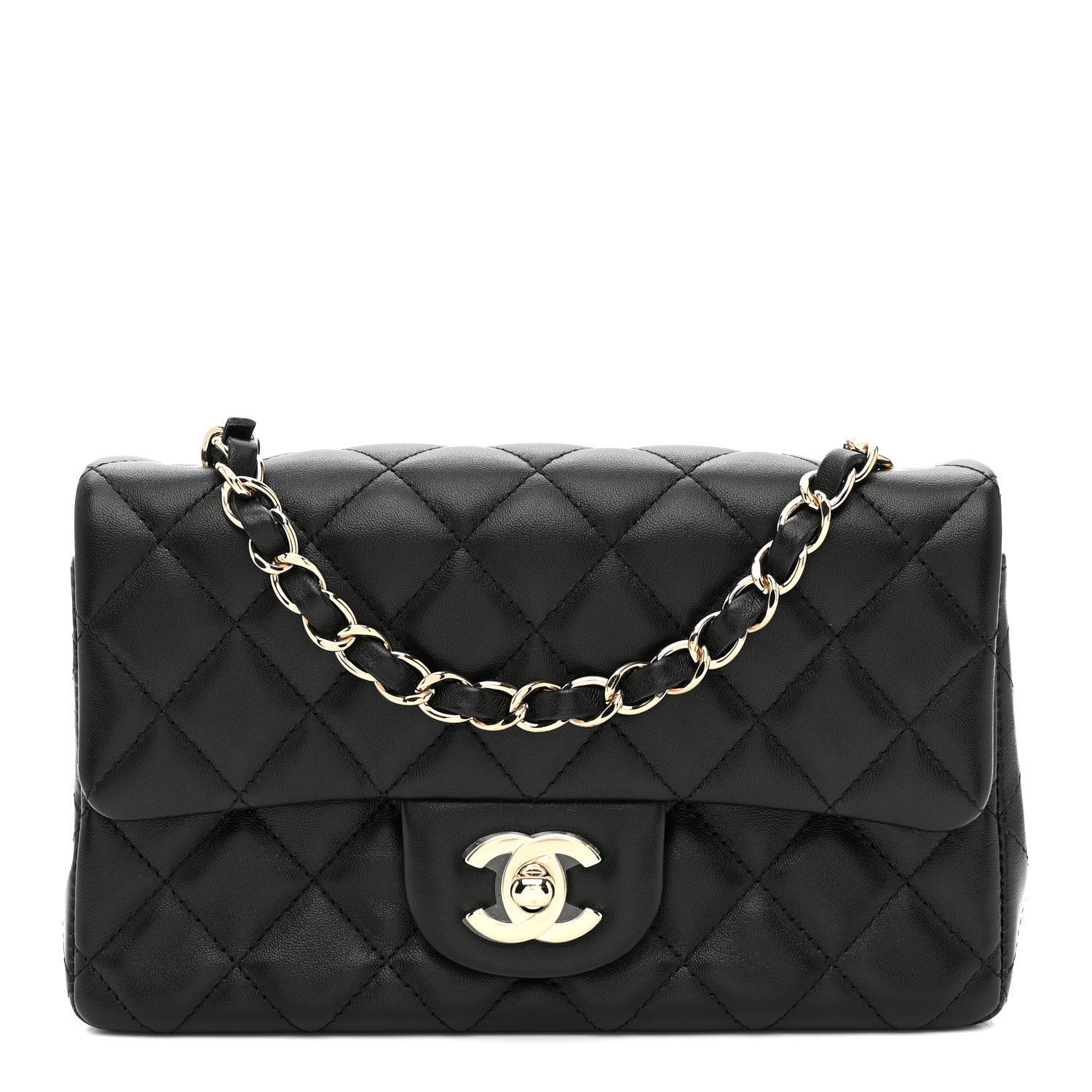 Chanel Lambskin Quilted Mini Rectangular Flap Black