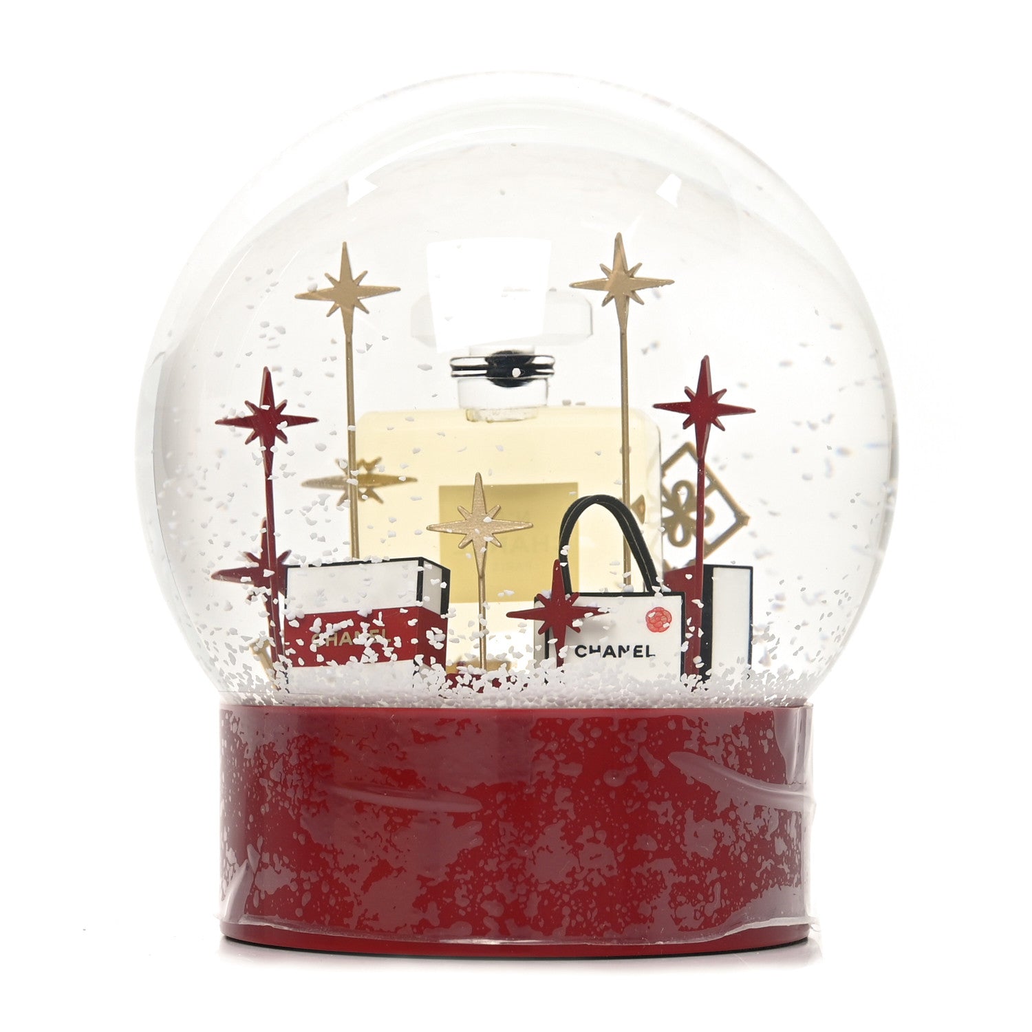 Glass N°5 Perfume Bottle Snow Globe Red