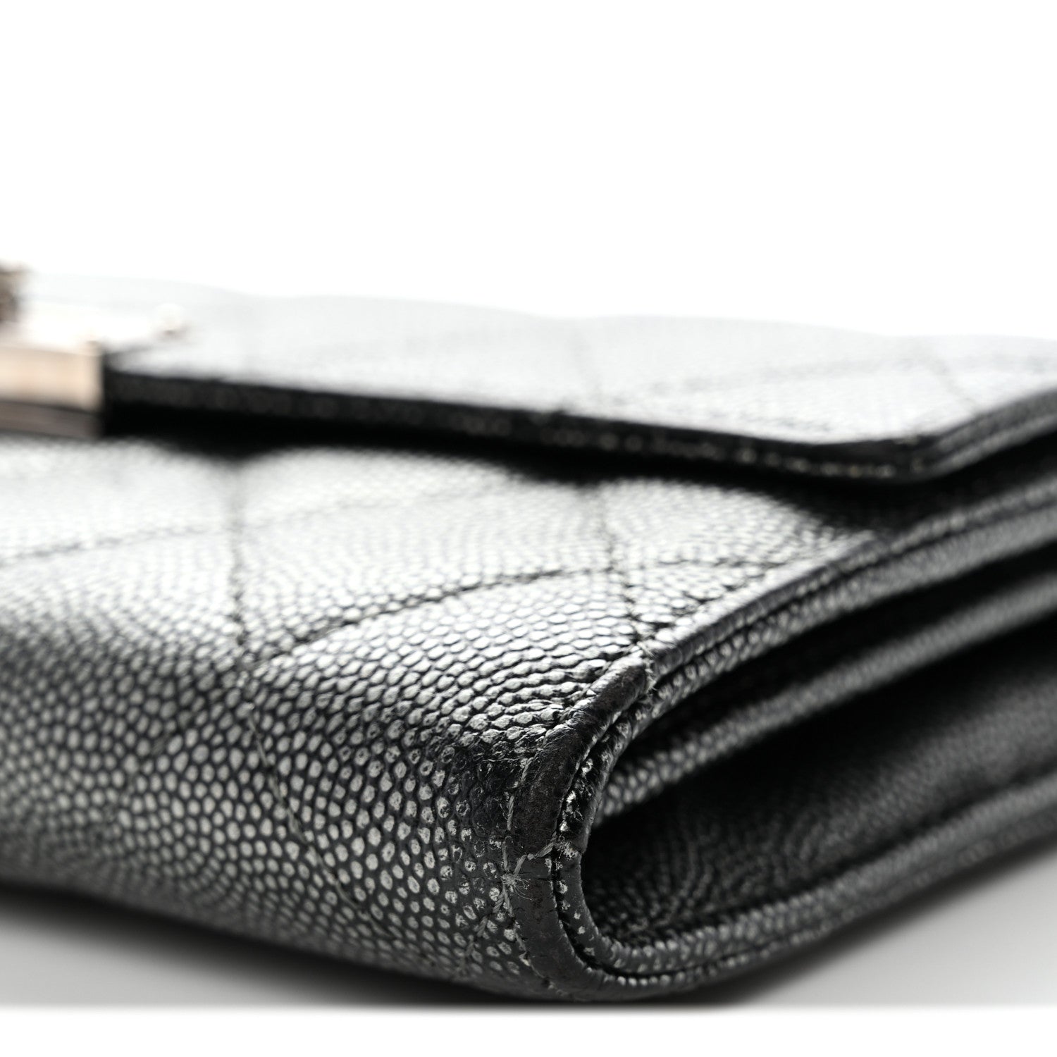 Metallic Caviar Quilted Large Golden Class Gusset Flap Wallet Dark Grey