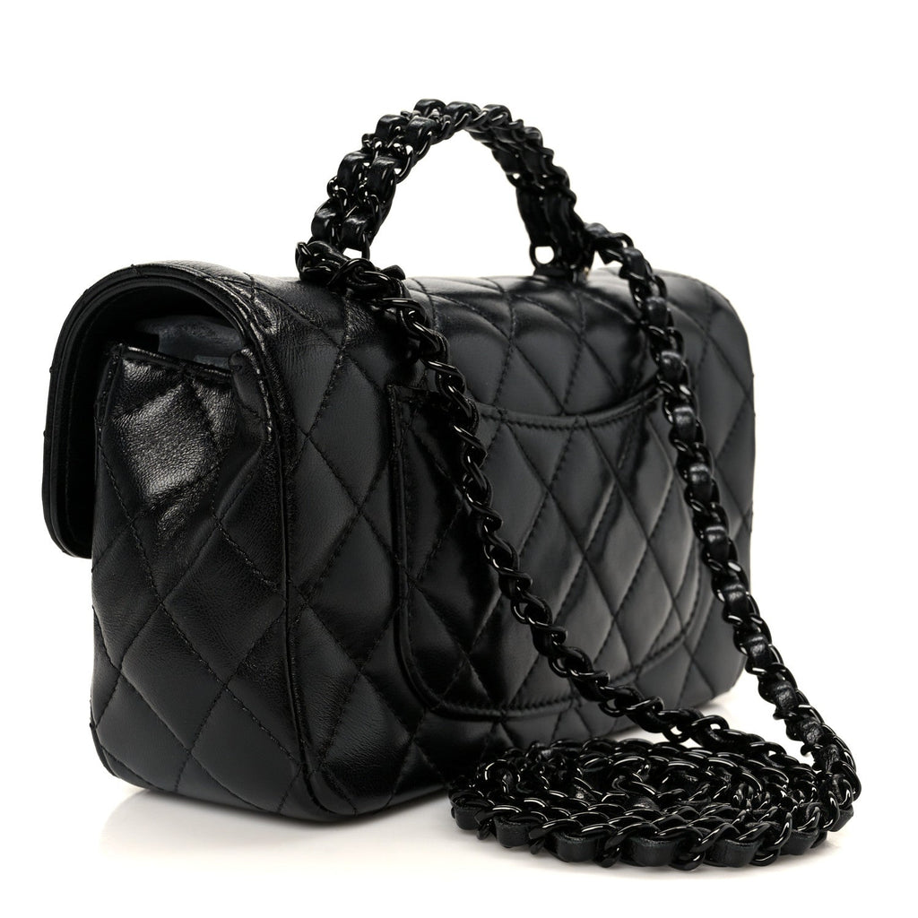Chanel Lambskin Quilted Small Coco Pop Top Handle Flap So Black