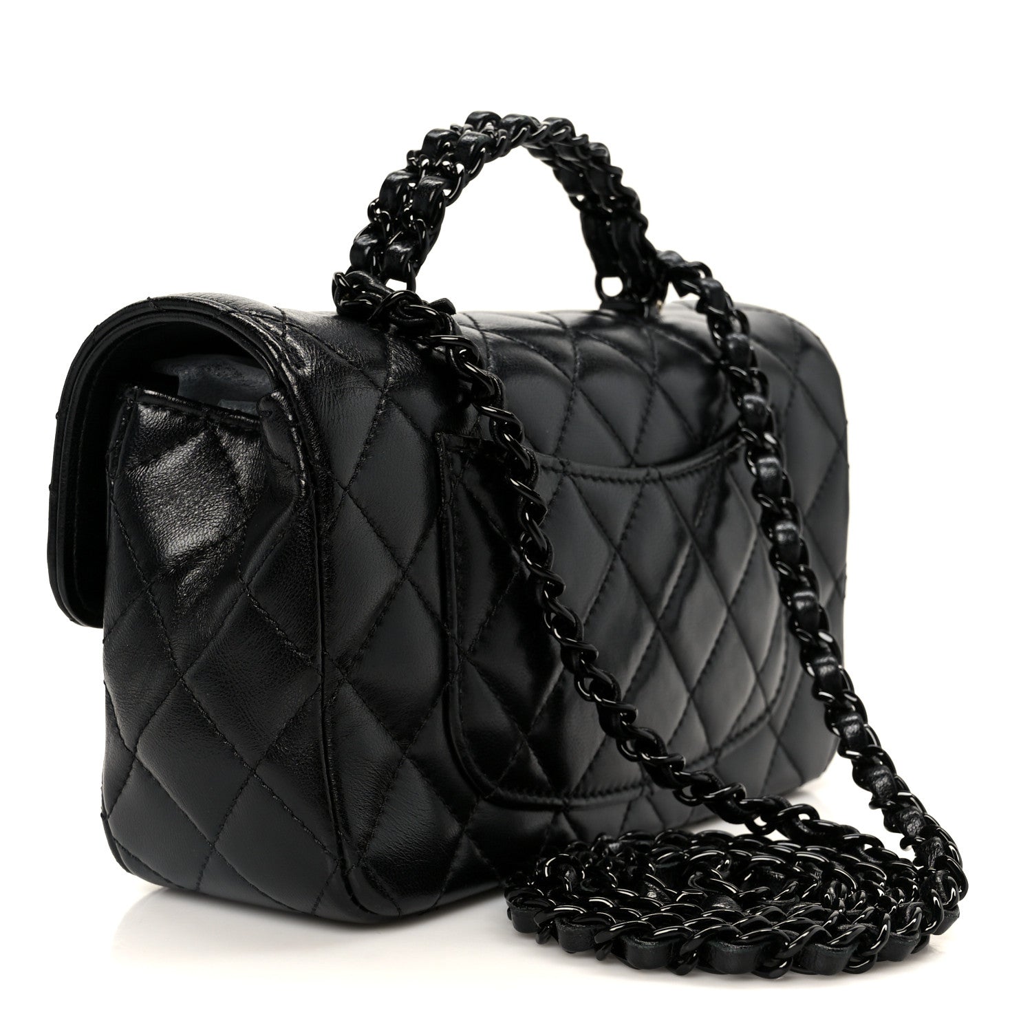Chanel Lambskin Quilted Small Coco Pop Top Handle Flap So Black