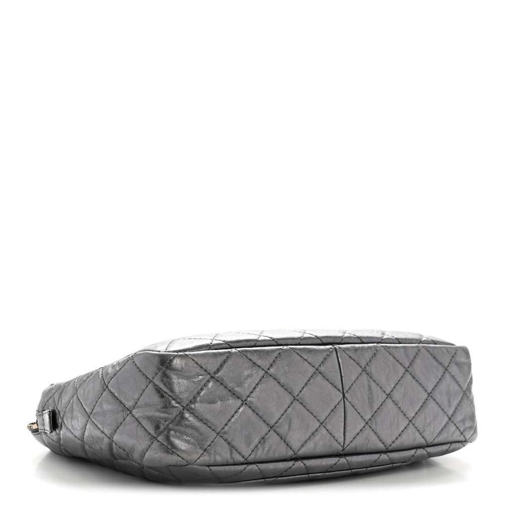Chanel Metallic Aged Calfskin Quilted Large Reissue Camera Case Silver