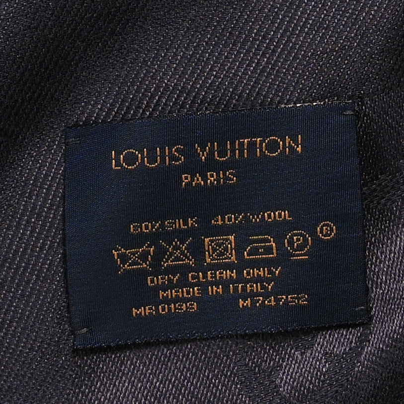 Louis Vuitton Silk Wool Monogram Shawl Charcoal Grey
