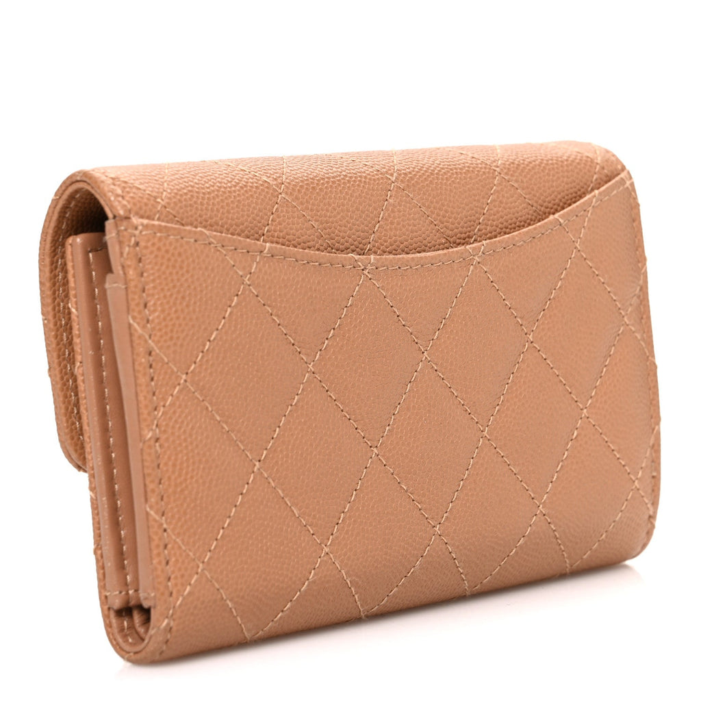 Caviar Quilted Medium Flap Wallet Beige