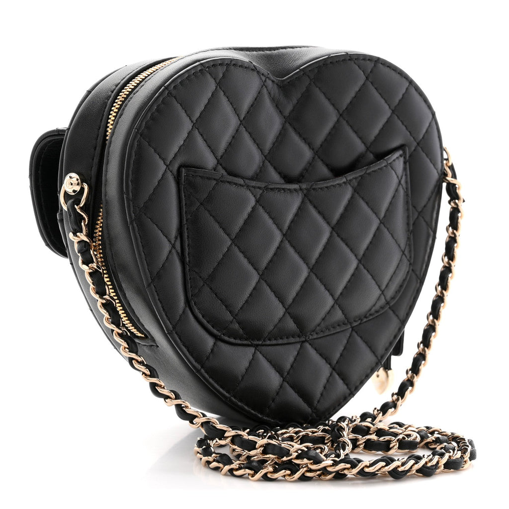 Chanel Lambskin Quilted CC In Love Heart Bag Black