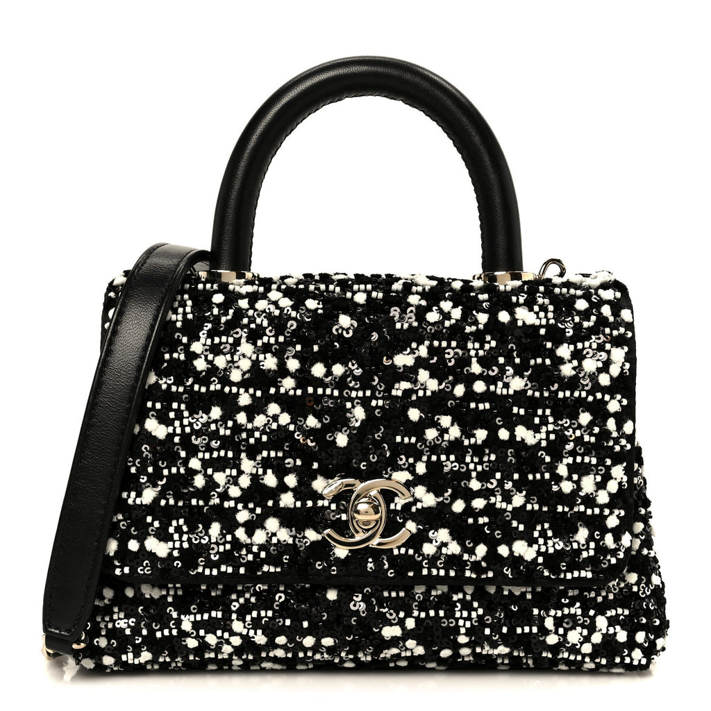 Chanel Lambskin Sequin Beaded Extra Mini Coco Handle Flap Black White