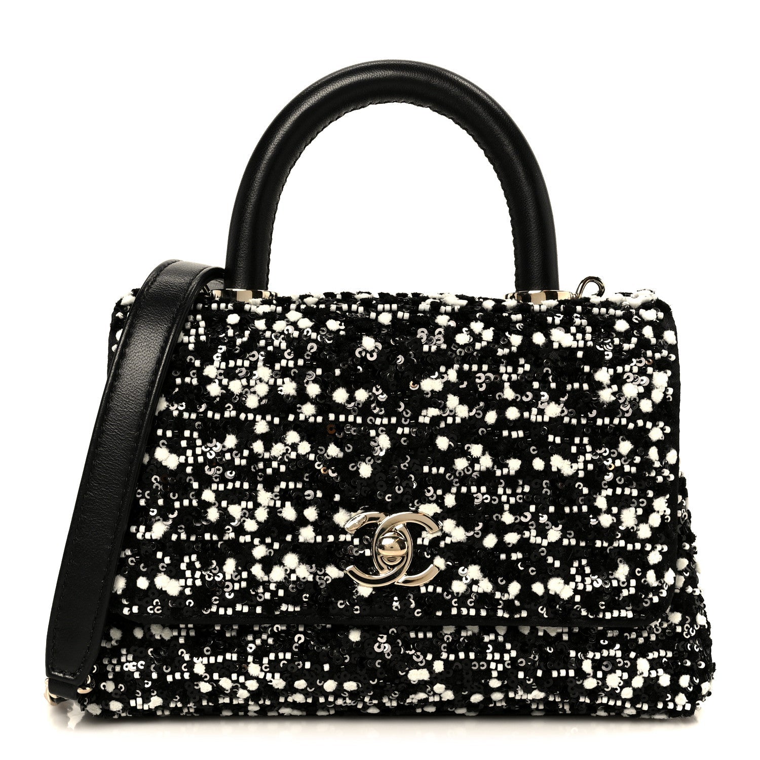 Chanel Lambskin Sequin Beaded Extra Mini Coco Handle Flap Black White
